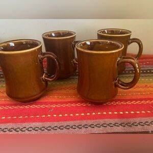 Set of Four rego style brown glaze diner coffee shop vintage cups